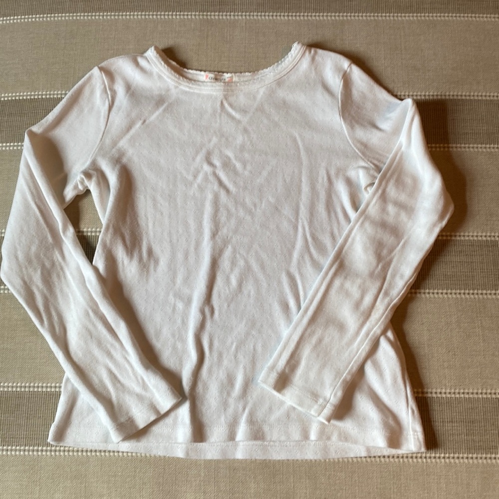 J Crew, Crew Cuts Long Sleeve Pointelle Shirt; Cream; Girls size 10